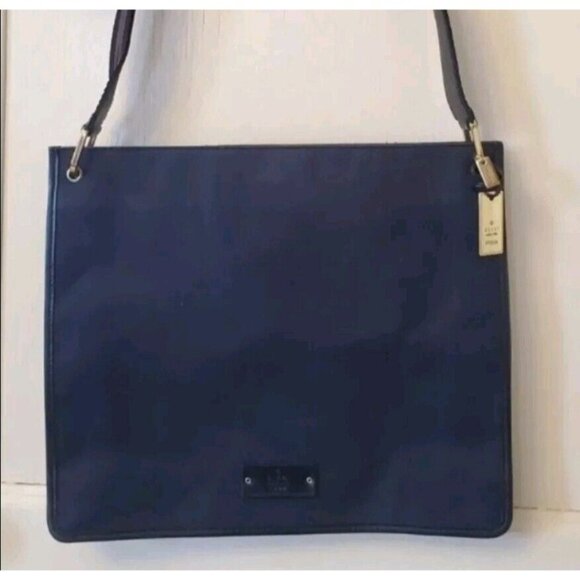 GUCCI Navy Blue Canvas Messenger Leather Trim Shoulder Bag - Picture 1 of 12